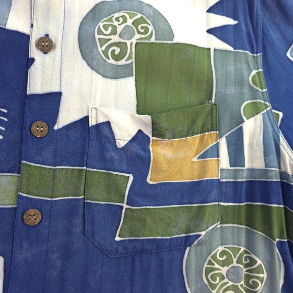 Vintage Territory Ahead Shirt Medium Blue Aztec Geometric Short Sleeve Rayon - Picture 2 of 10